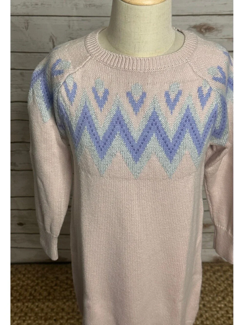 Gymboree pink periwinkle metallic chevron sweater dress M (7-8) holiday pastel